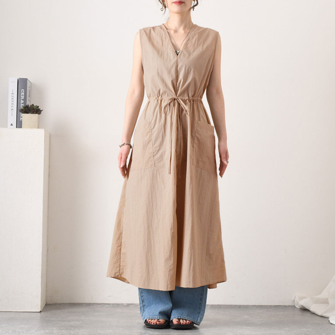REAL STYLE Dresses for Women, 40s and 50s, Beautiful, Summer, Sleeveless, V-neck, Long Length, Versatile, Simple, Casual, Stylish, Thin, Cool