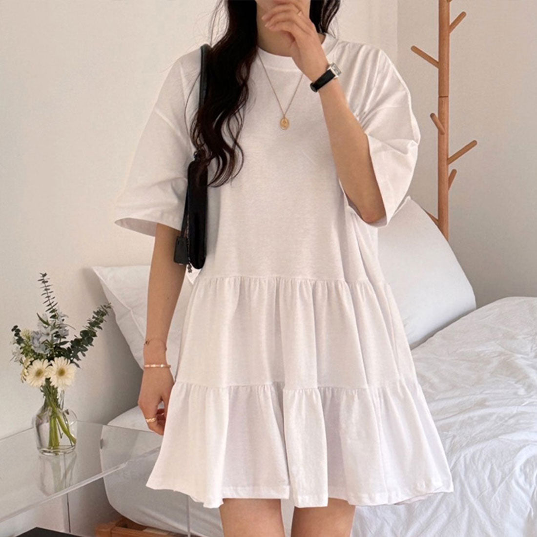 fitted lace wedding dress Unique Printed V-Neck Short Sleeve Fringe Loose Mini Dress – roschic