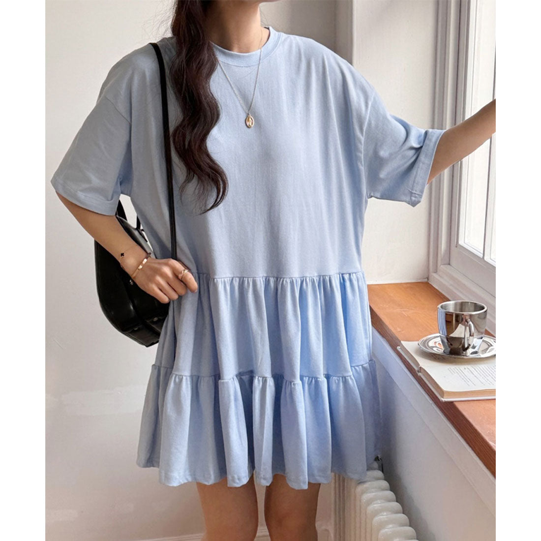 fitted lace wedding dress Real Style Cut and Sew Women's Fashionable Short Sleeve Black 50s Tiered Tunic Layered Spring Summer Mini Dress Loose Comfortable Korean Fashion Chinc