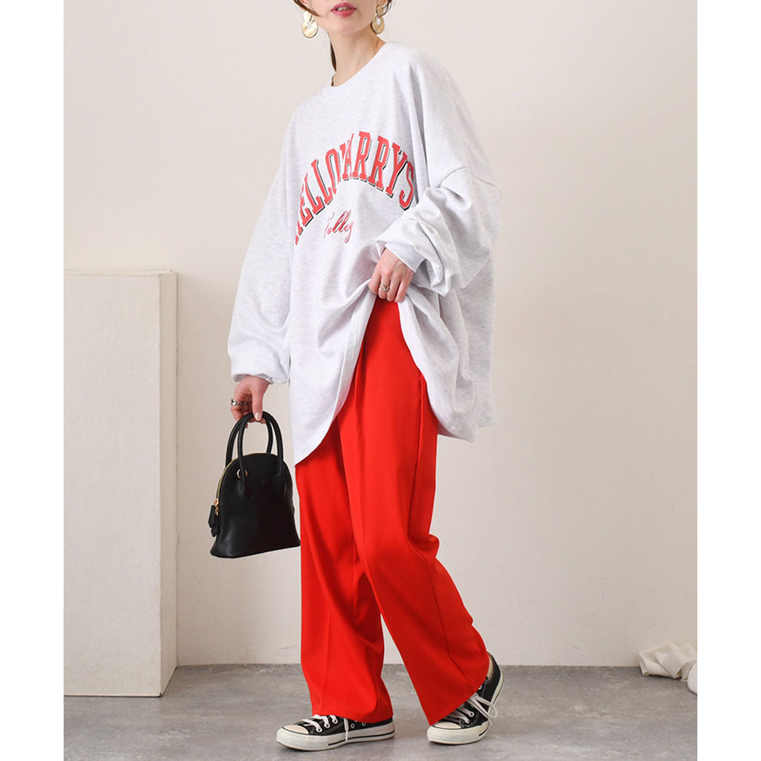 リアルスタイル REAL STYLE スウェット レディース 上 春 秋 長袖 薄手 スエット トップス ゆったり 大きいサイズ カットソー 韓国 カジュアル ロゴプリント 韓国ファッション チンチャコリア