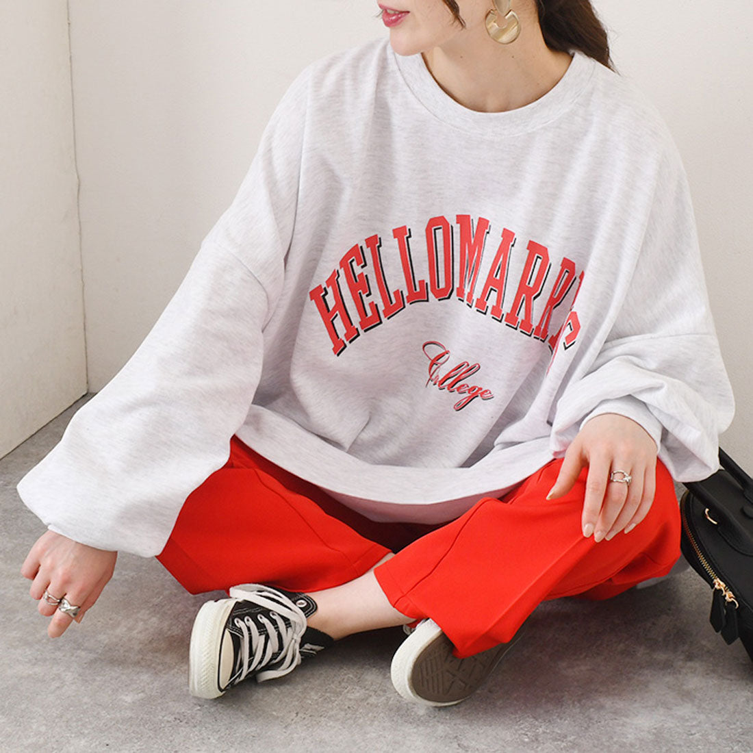 リアルスタイル REAL STYLE スウェット レディース 上 春 秋 長袖 薄手 スエット トップス ゆったり 大きいサイズ カットソー 韓国 カジュアル ロゴプリント 韓国ファッション チンチャコリア