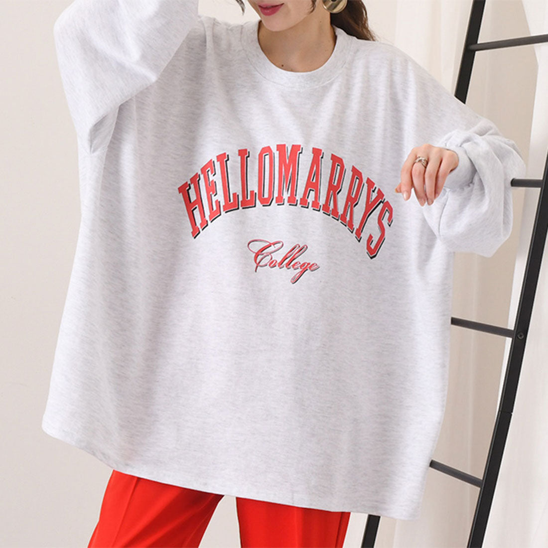 リアルスタイル REAL STYLE スウェット レディース 上 春 秋 長袖 薄手 スエット トップス ゆったり 大きいサイズ カットソー 韓国 カジュアル ロゴプリント 韓国ファッション チンチャコリア