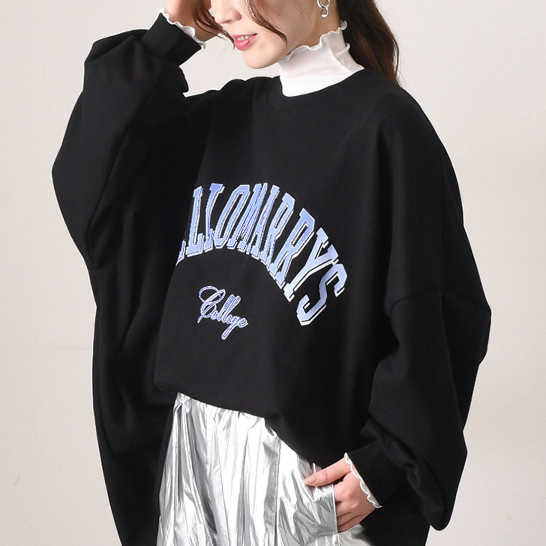 リアルスタイル REAL STYLE スウェット レディース 上 春 秋 長袖 薄手 スエット トップス ゆったり 大きいサイズ カットソー 韓国 カジュアル ロゴプリント 韓国ファッション チンチャコリア,ブラック