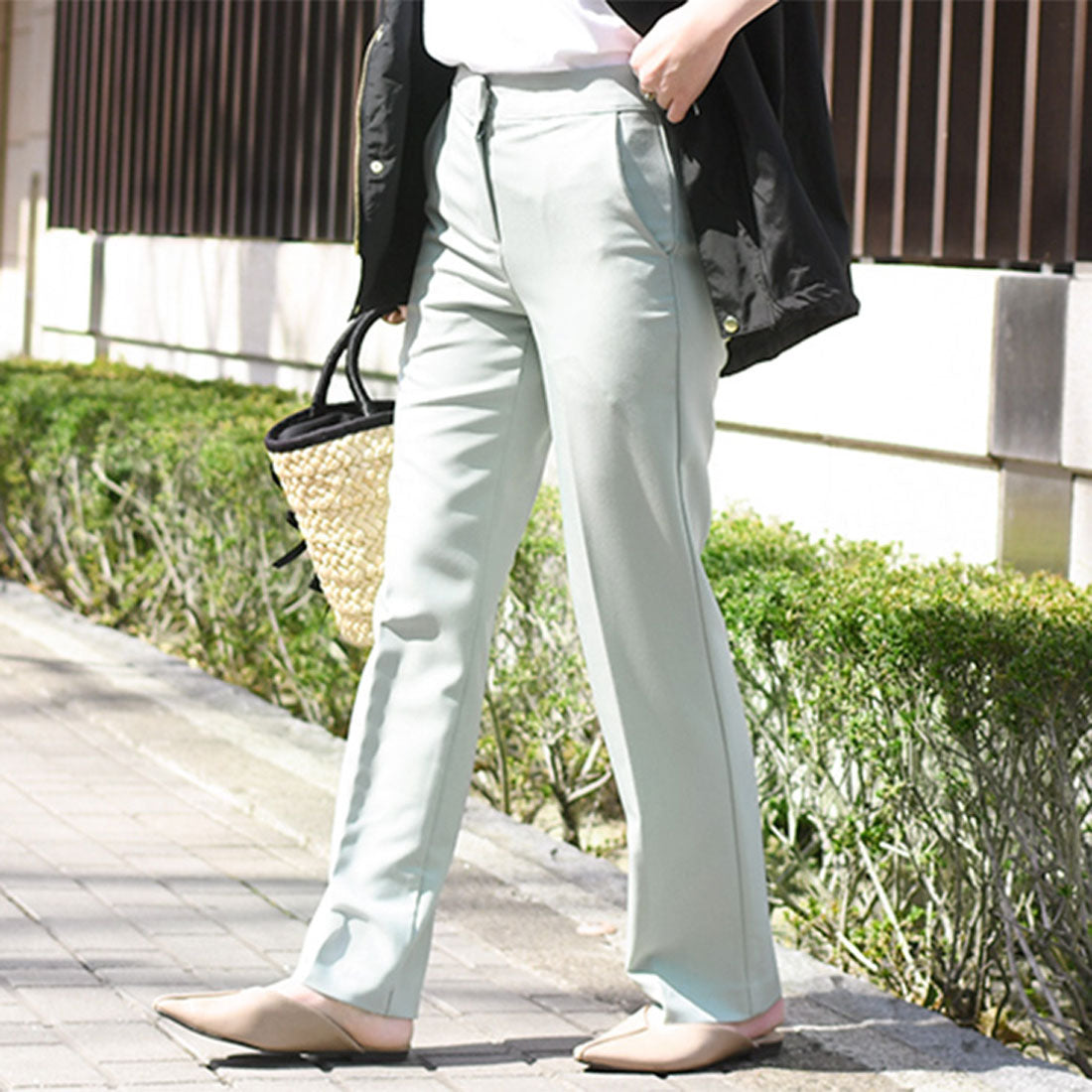 リアルスタイル REAL STYLE スラックス レディース パンツ テーパード ズボン ボトムス きれいめ 上品 オフィス 通勤 仕事 低身長 高身長 無地 薄手 春 夏 韓国ファッション チンチャコリア