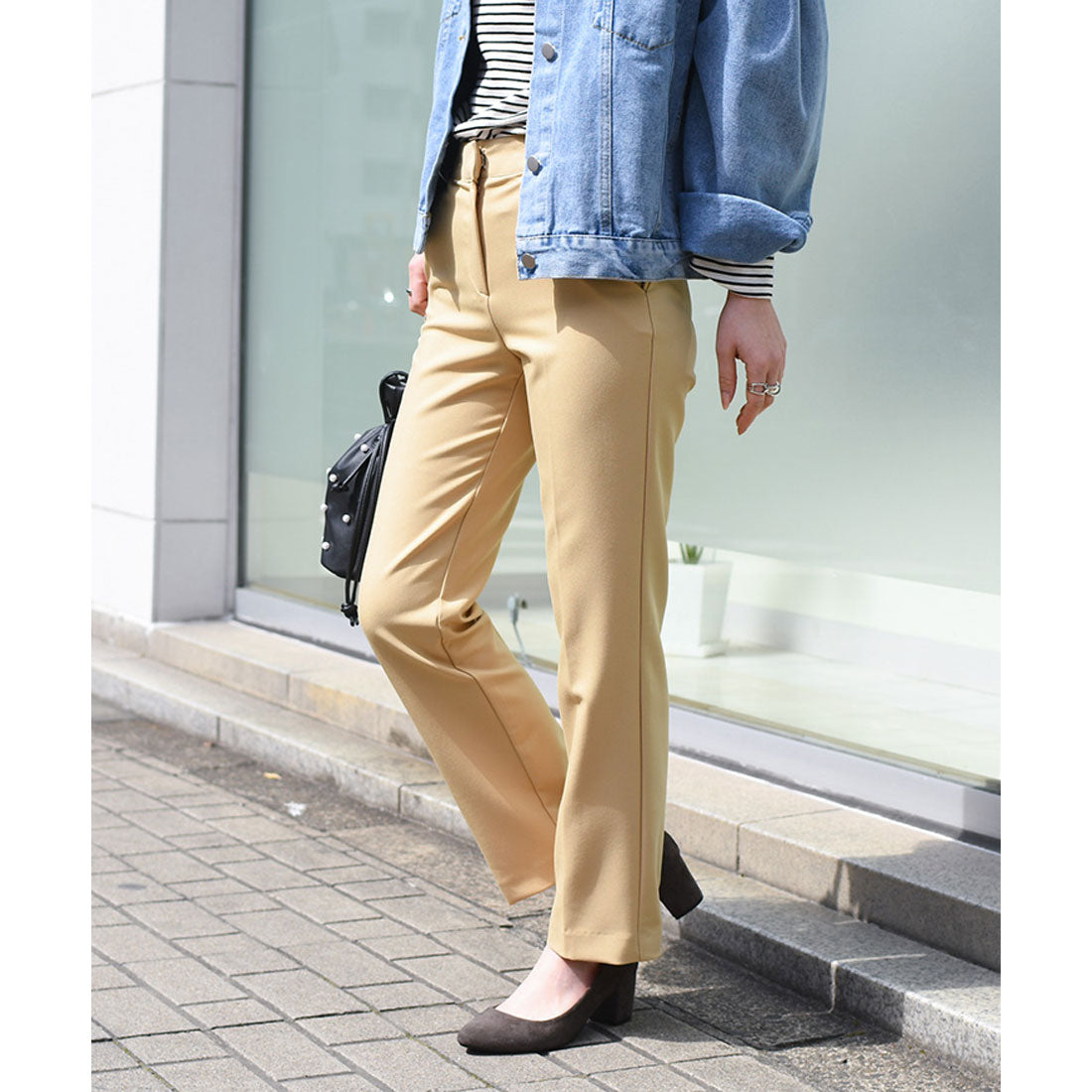リアルスタイル REAL STYLE スラックス レディース パンツ テーパード ズボン ボトムス きれいめ 上品 オフィス 通勤 仕事 低身長 高身長 無地 薄手 春 夏 韓国ファッション チンチャコリア