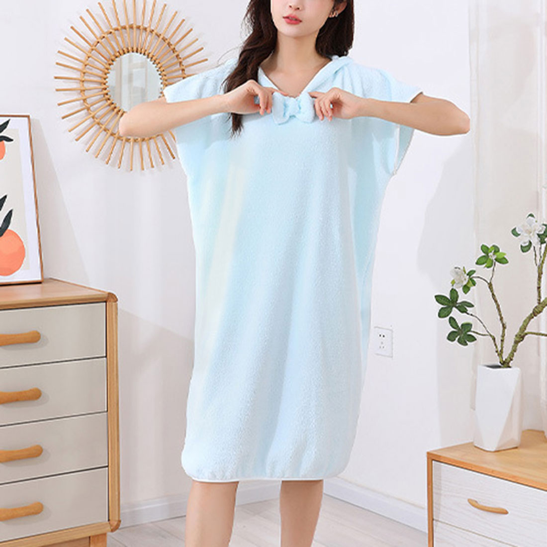 Real Style Bathrobe Wrap Towel Poncho for Women Wearable Bath Towel Large Size Dress Loungewear for Adults Stylish Summer Wear After Bath Spa Post-Bath Dress