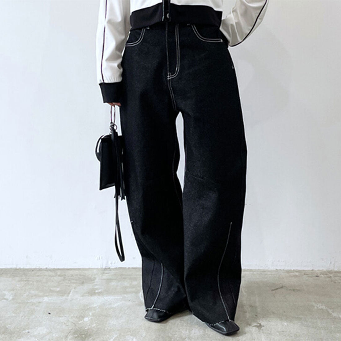 REAL STYLE 牛仔長褲，女式寬褲，下裝，牛仔褲，長褲，寬鬆，大尺碼，高腰，修身，成人