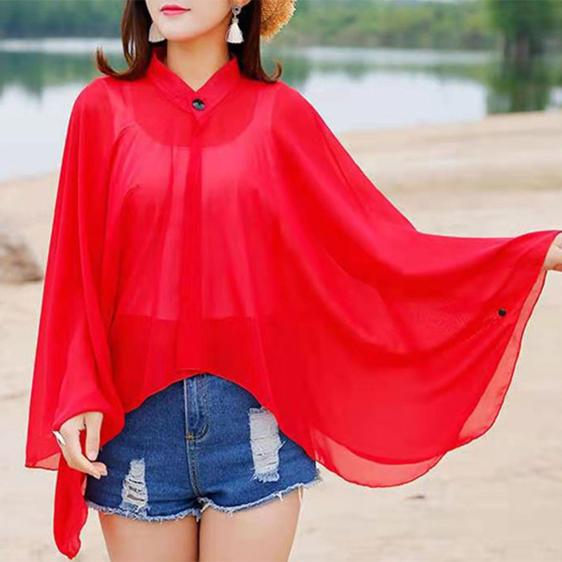 ポンチョ　ボレロ Real Style Poncho Bolero Cardigan Women's Lightweight Long Sleeve Summ