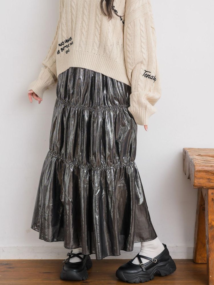レトロガール RETRO GIRL メタリックティアードSK （BLK1） BLK1