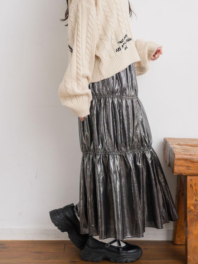 レトロガール RETRO GIRL メタリックティアードSK （BLK1） BLK1