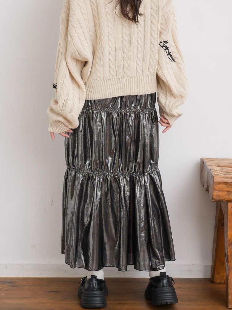 レトロガール RETRO GIRL メタリックティアードSK （BLK1） BLK1