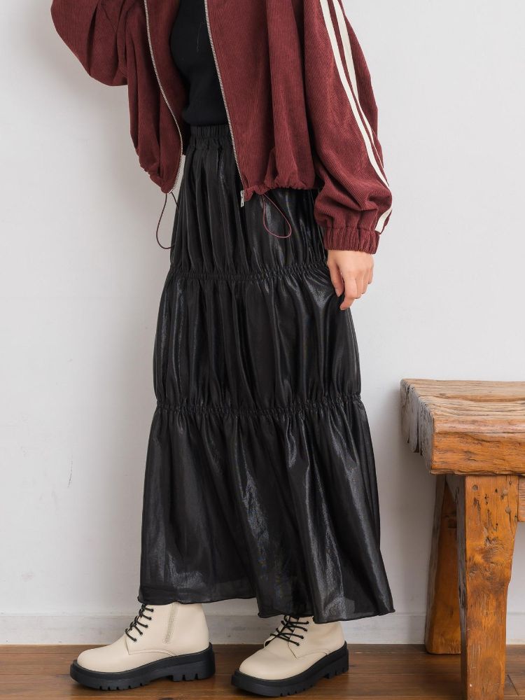 レトロガール RETRO GIRL メタリックティアードSK （BLK1） BLK1