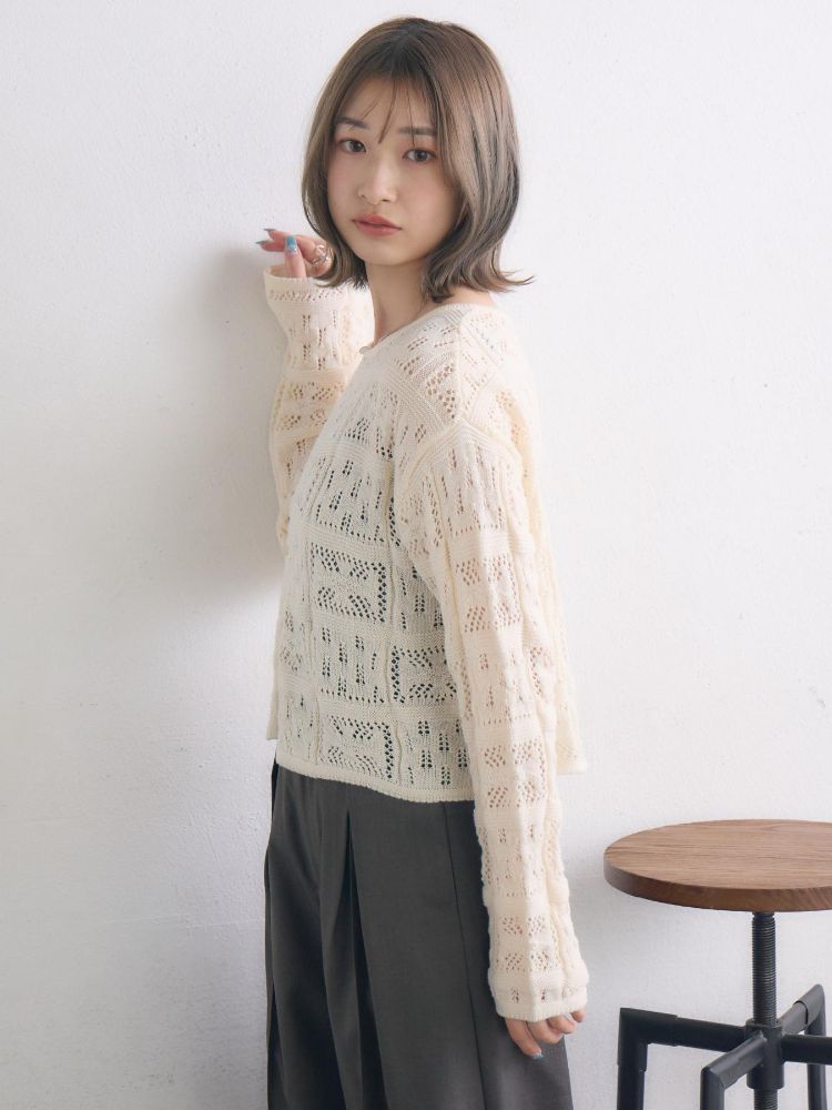 レトロガール RETRO GIRL 透かし編みカーデ （WHT2） WHT2