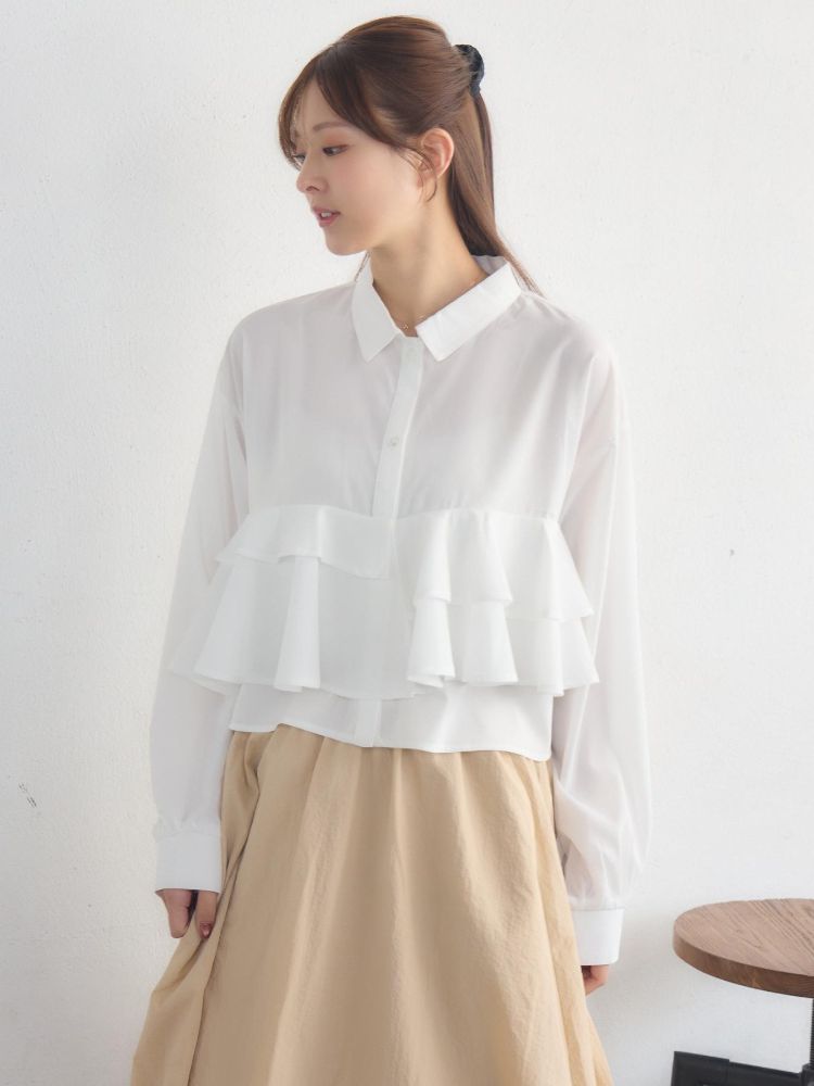レトロガール RETRO GIRL ウエストフリルシャツ （WHT2） WHT2