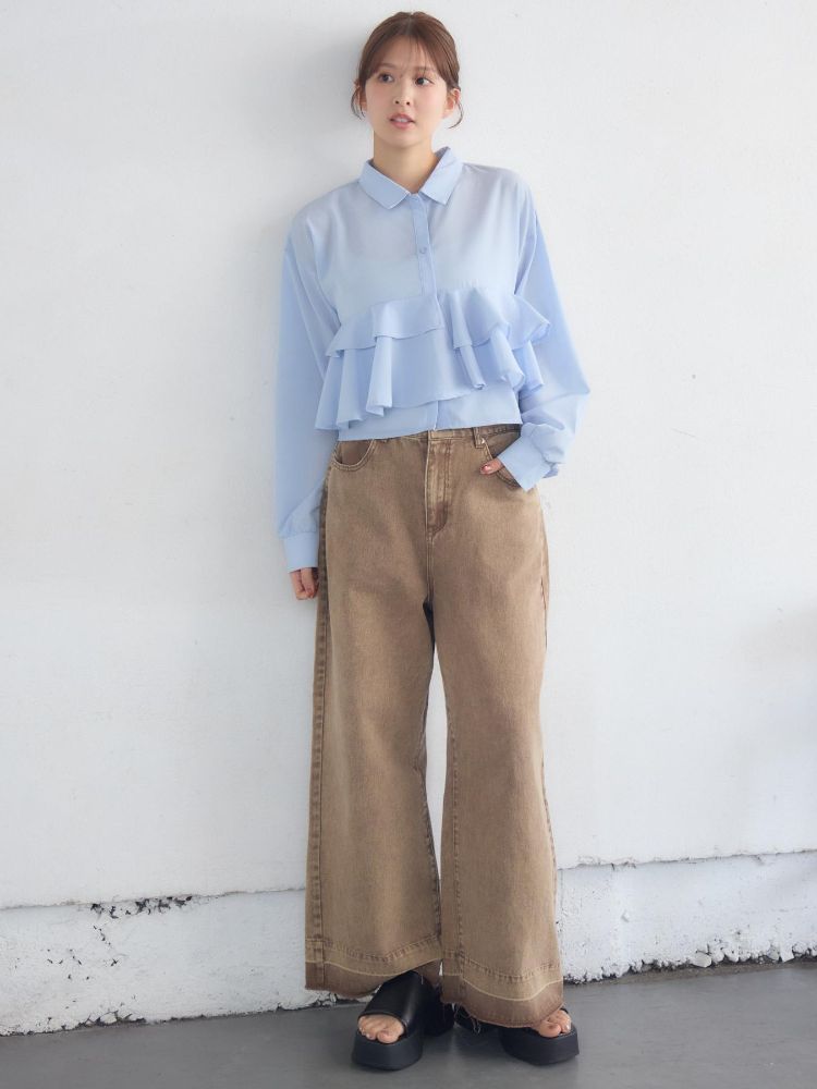 レトロガール RETRO GIRL ウエストフリルシャツ （WHT2） WHT2