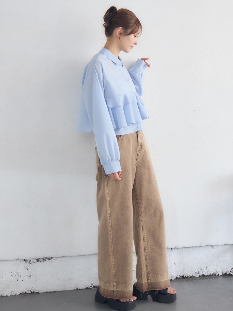 レトロガール RETRO GIRL ウエストフリルシャツ （WHT2） WHT2
