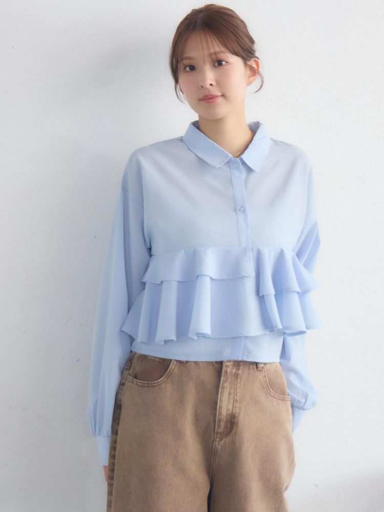 レトロガール RETRO GIRL ウエストフリルシャツ （WHT2） WHT2