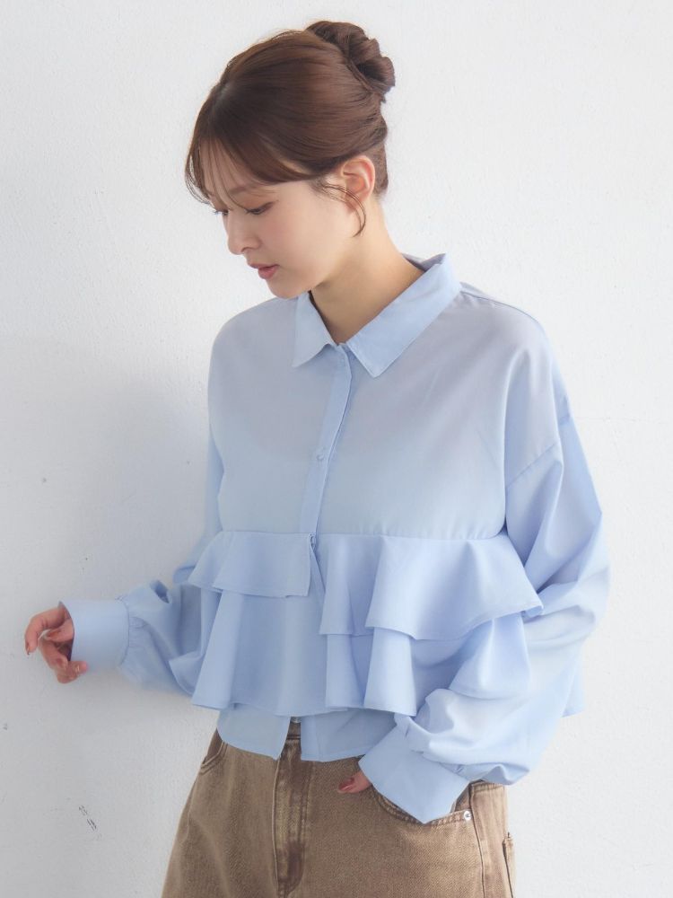 レトロガール RETRO GIRL ウエストフリルシャツ （WHT2） WHT2