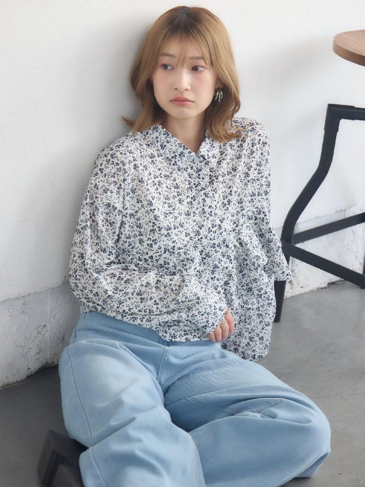 レトロガール RETRO GIRL ウエストフリルシャツ （WHT2） WHT2