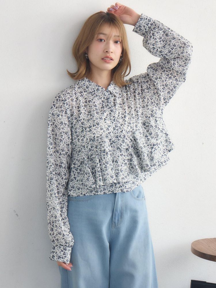 レトロガール RETRO GIRL ウエストフリルシャツ （WHT2） WHT2