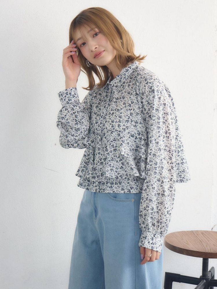 レトロガール RETRO GIRL ウエストフリルシャツ （WHT2） WHT2