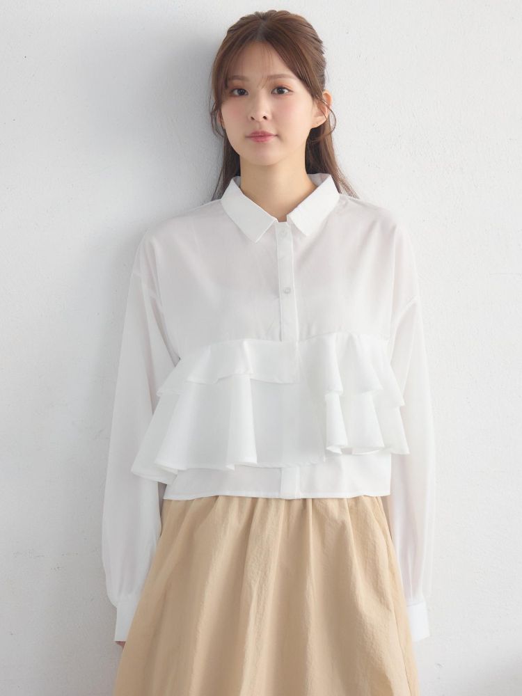 レトロガール RETRO GIRL ウエストフリルシャツ （WHT2） WHT2