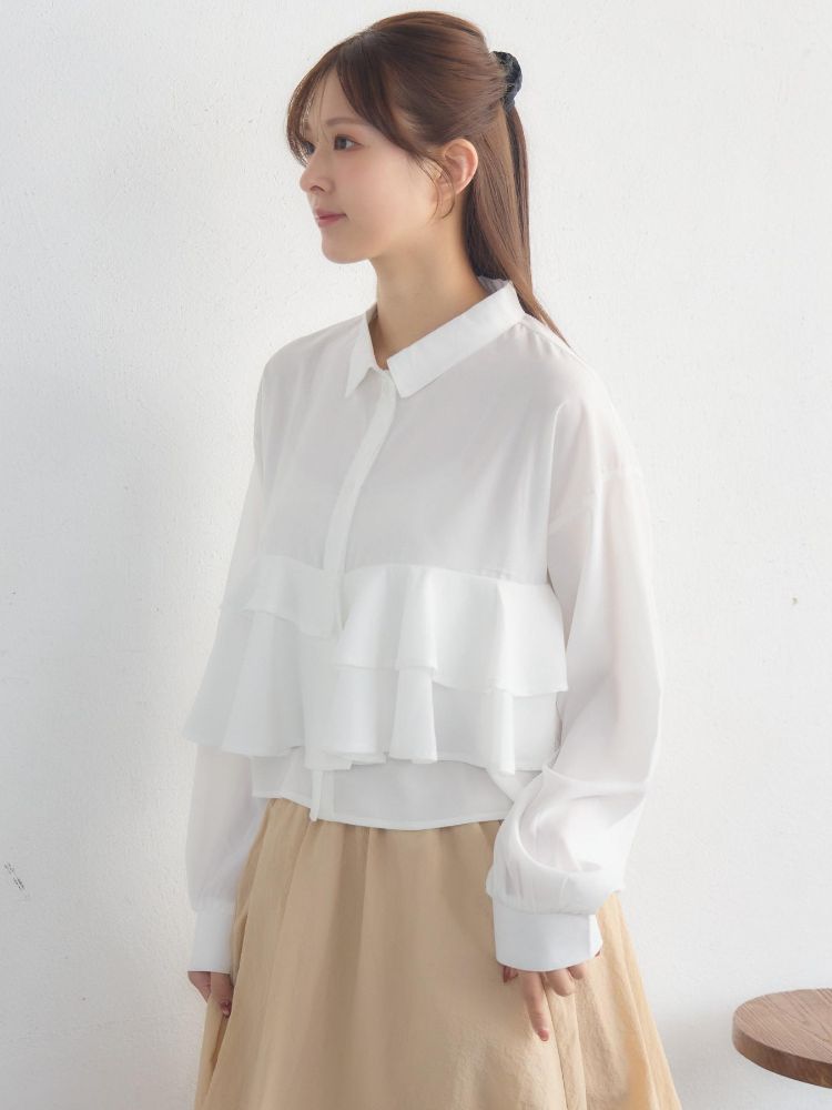 レトロガール RETRO GIRL ウエストフリルシャツ （WHT2） WHT2