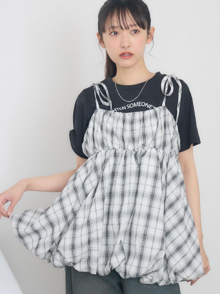 レトロガール RETRO GIRL 肩リボンバルーンミニOP （P/WHT） P/WHT
