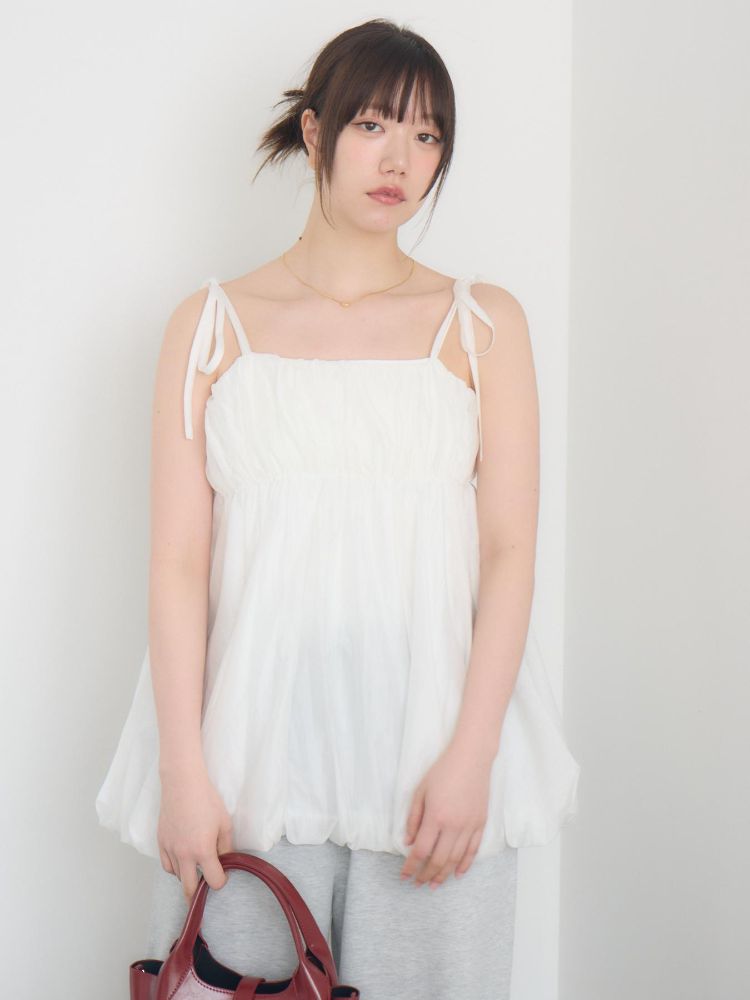 レトロガール RETRO GIRL 肩リボンバルーンミニOP （P/WHT） P/WHT