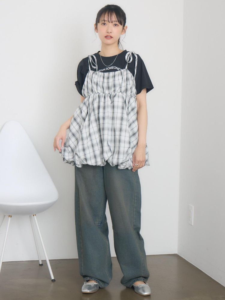 レトロガール RETRO GIRL 肩リボンバルーンミニOP （P/WHT） P/WHT