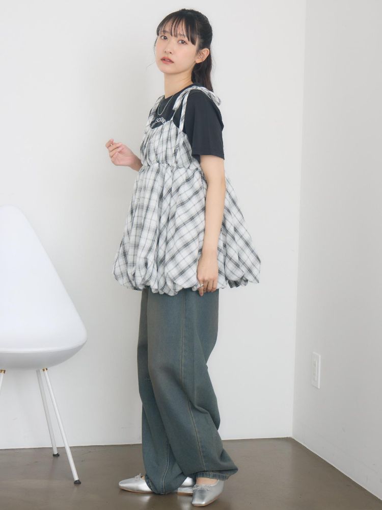 レトロガール RETRO GIRL 肩リボンバルーンミニOP （P/WHT） P/WHT