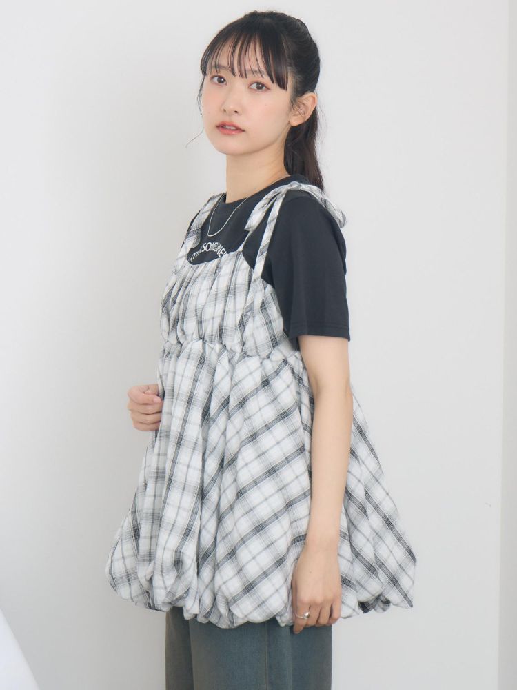レトロガール RETRO GIRL 肩リボンバルーンミニOP （P/WHT） P/WHT