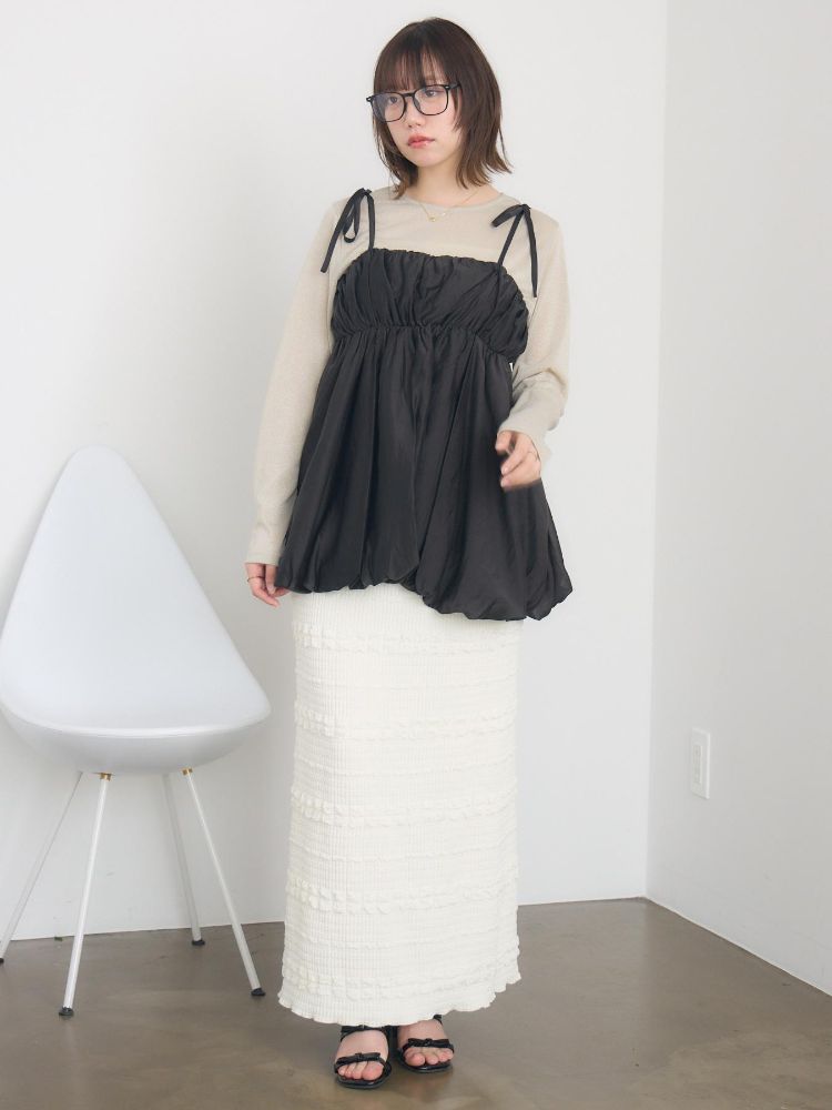 レトロガール RETRO GIRL 肩リボンバルーンミニOP （P/WHT） P/WHT
