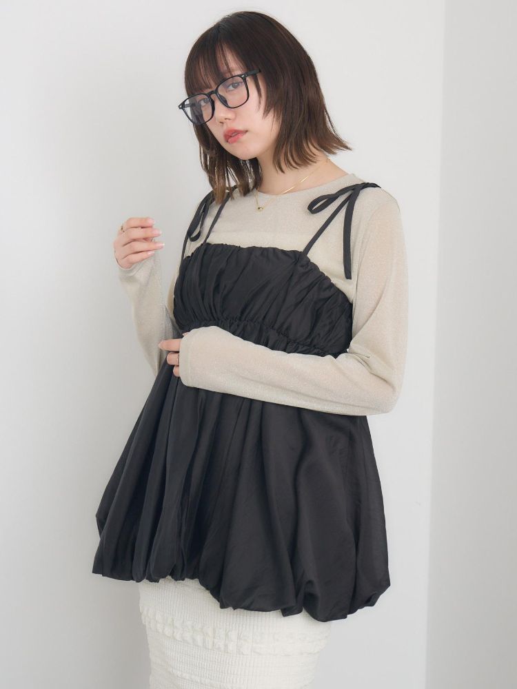 レトロガール RETRO GIRL 肩リボンバルーンミニOP （P/WHT） P/WHT