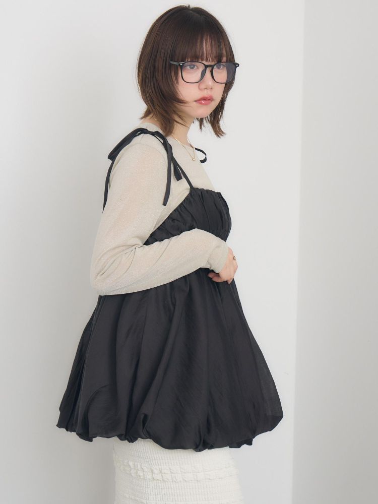 レトロガール RETRO GIRL 肩リボンバルーンミニOP （P/WHT） P/WHT