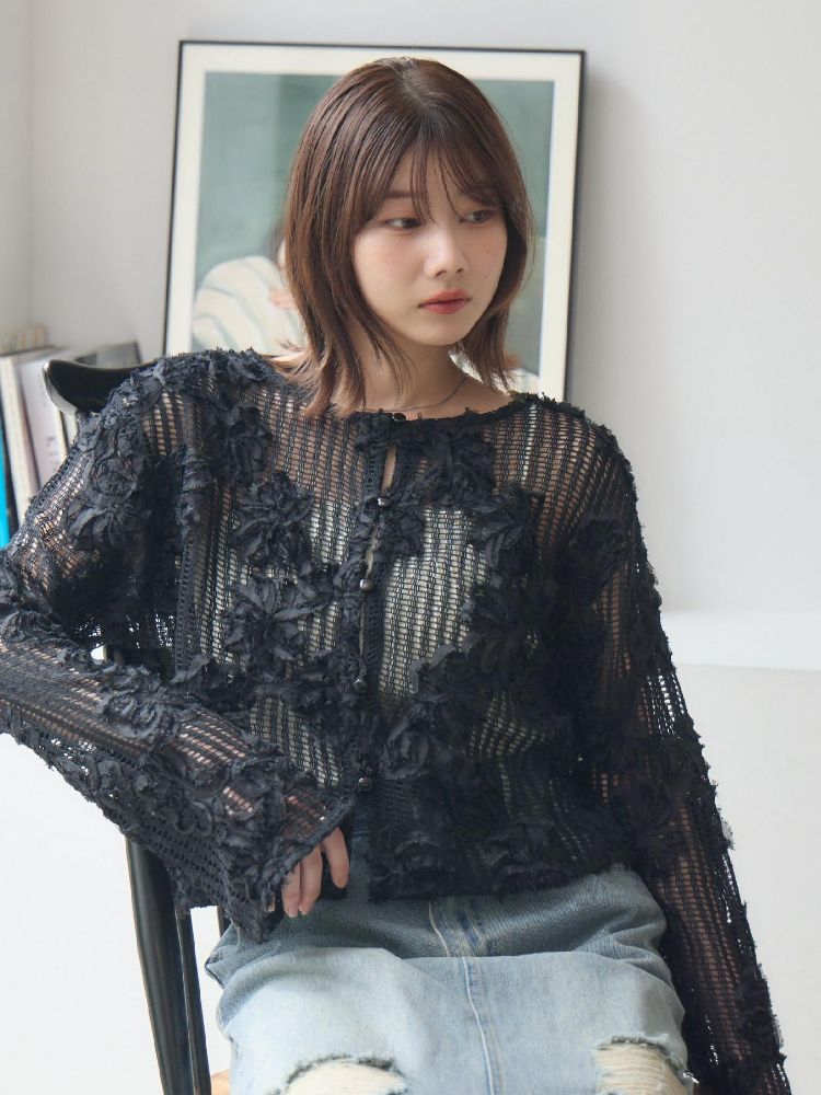 レトロガール RETRO GIRL フラワーメッシュカーデ （BLK1） BLK1