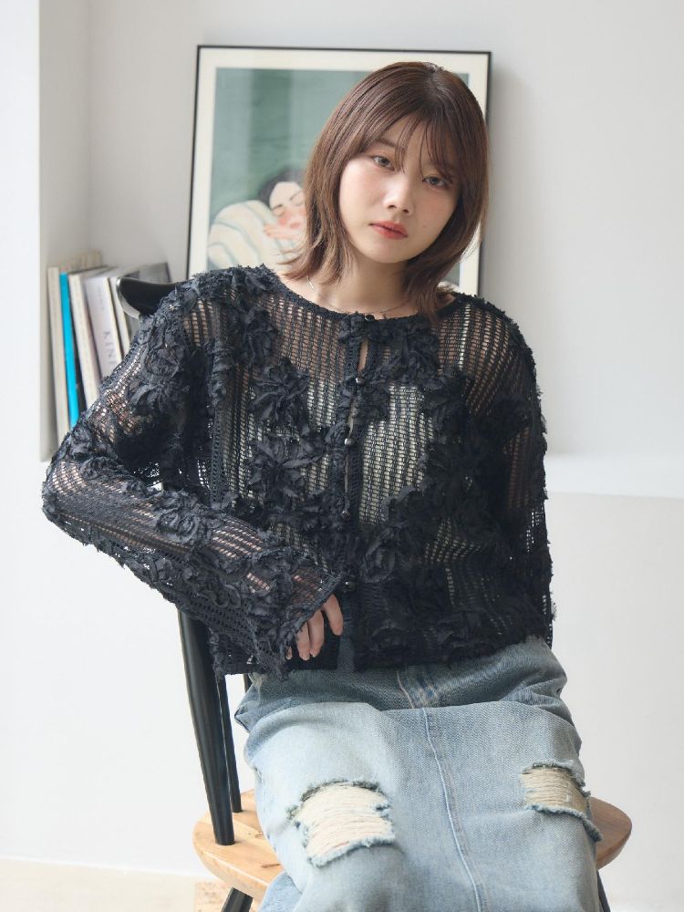 レトロガール RETRO GIRL フラワーメッシュカーデ （BLK1） BLK1