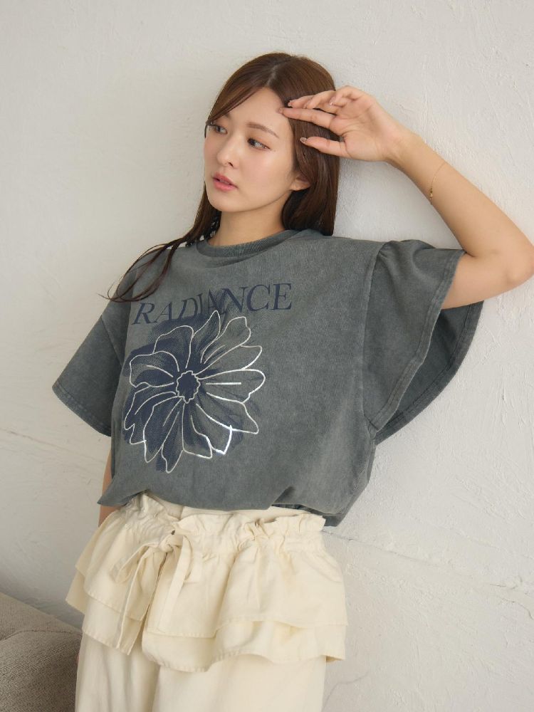 レトロガール RETRO GIRL 花プリント袖フリルTEE （GRY2） GRY2