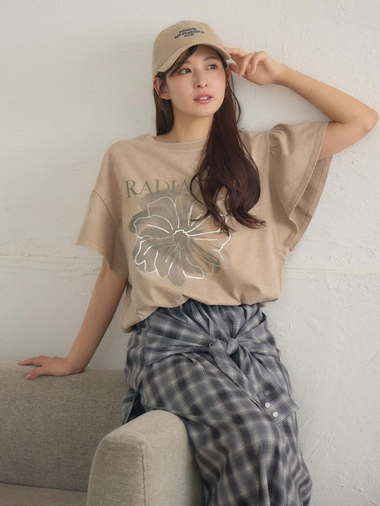 レトロガール RETRO GIRL 花プリント袖フリルTEE （GRY2） GRY2