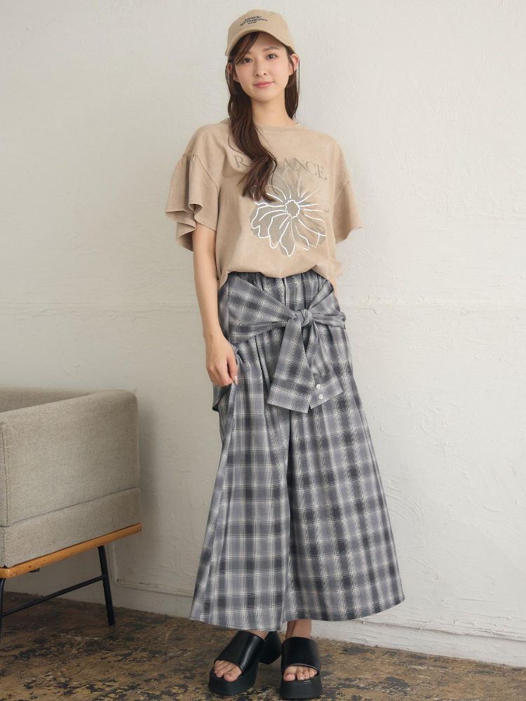 レトロガール RETRO GIRL 花プリント袖フリルTEE （GRY2） GRY2