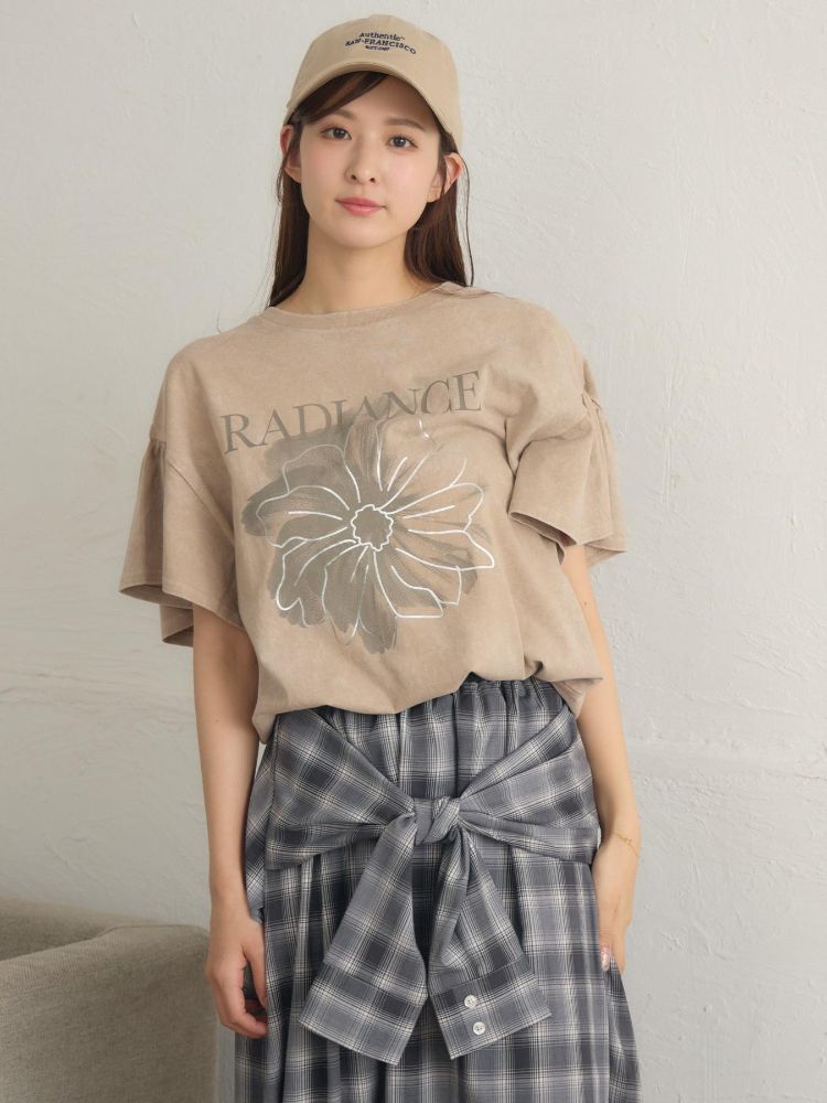 レトロガール RETRO GIRL 花プリント袖フリルTEE （GRY2） GRY2