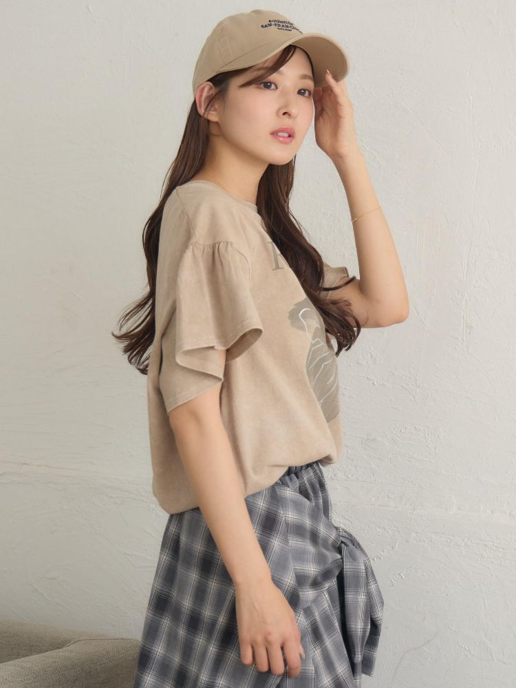 レトロガール RETRO GIRL 花プリント袖フリルTEE （GRY2） GRY2