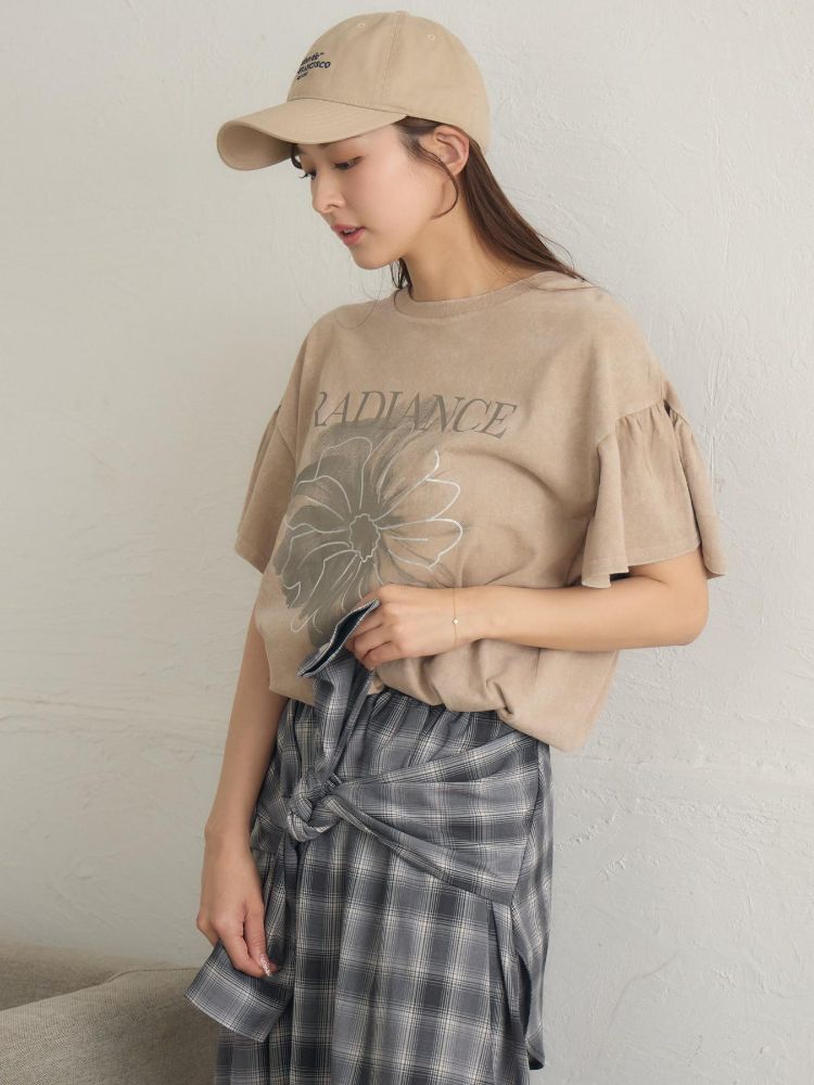レトロガール RETRO GIRL 花プリント袖フリルTEE （GRY2） GRY2