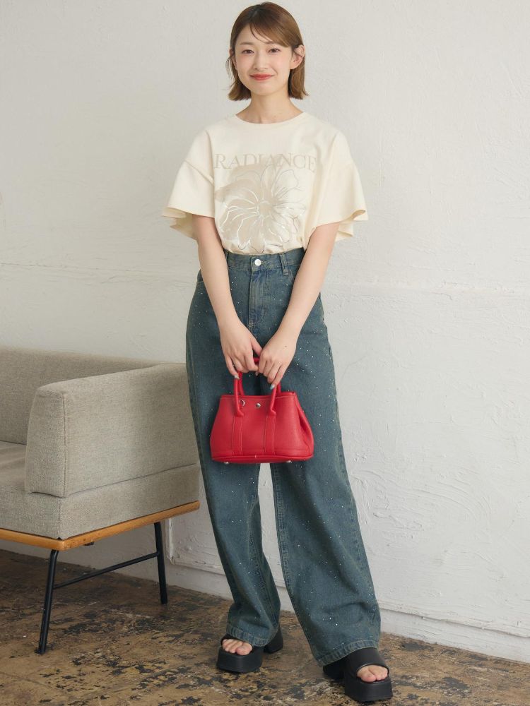レトロガール RETRO GIRL 花プリント袖フリルTEE （GRY2） GRY2