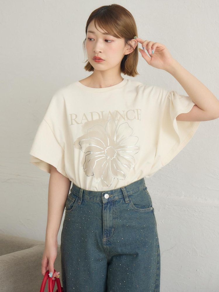 レトロガール RETRO GIRL 花プリント袖フリルTEE （GRY2） GRY2