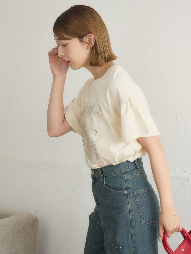 レトロガール RETRO GIRL 花プリント袖フリルTEE （GRY2） GRY2