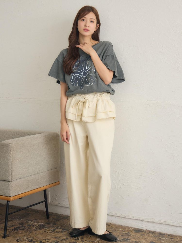 レトロガール RETRO GIRL 花プリント袖フリルTEE （GRY2） GRY2