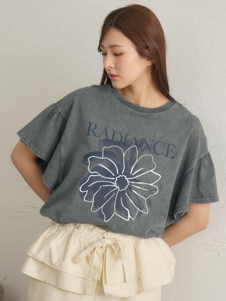レトロガール RETRO GIRL 花プリント袖フリルTEE （GRY2） GRY2
