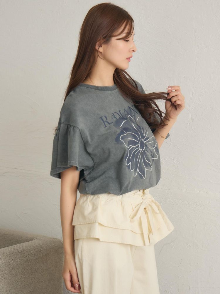 レトロガール RETRO GIRL 花プリント袖フリルTEE （GRY2） GRY2