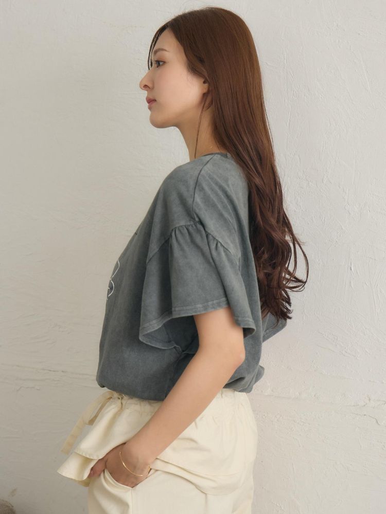 レトロガール RETRO GIRL 花プリント袖フリルTEE （GRY2） GRY2